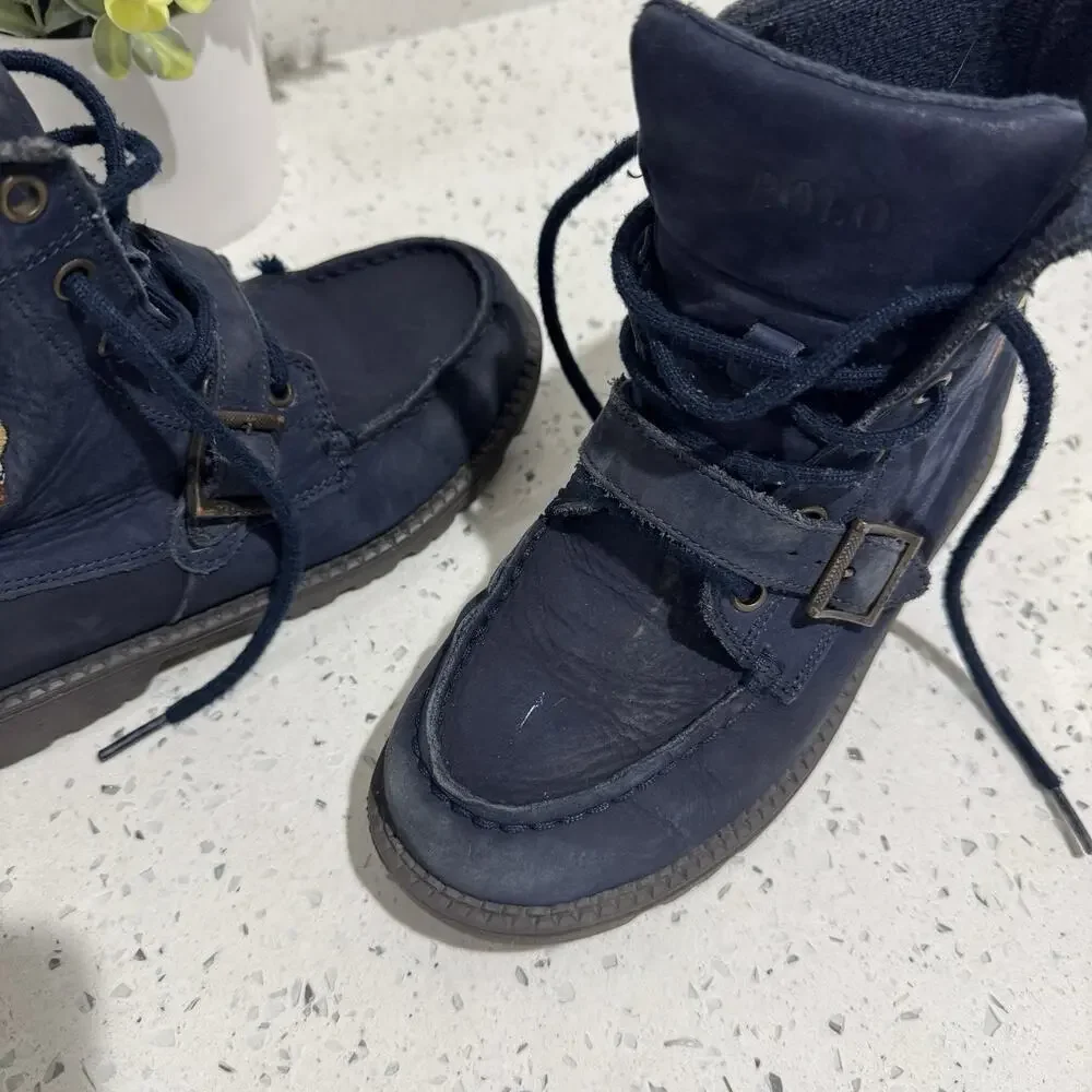 Little Boys Polo Ralph Lauren Ranger Hi II Boots Navy Bear Embroidered Size 2 CP
